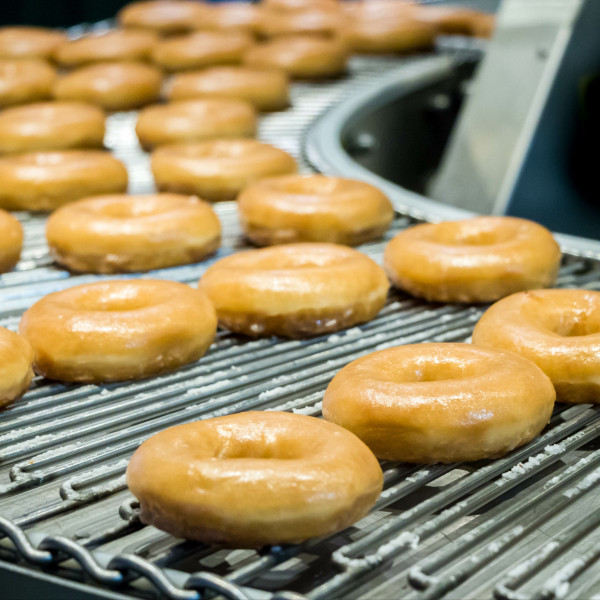 Doughnuts on a production line